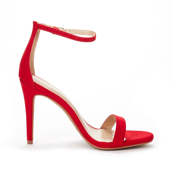 Ankle Strap High Heel Stiletto Sandals - RED SUEDE - 4